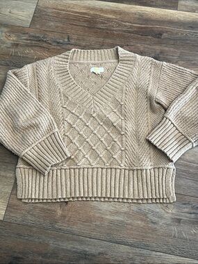 S Maeve Cable-Knit V-Neck Sweater in Taupe from Anthropologie